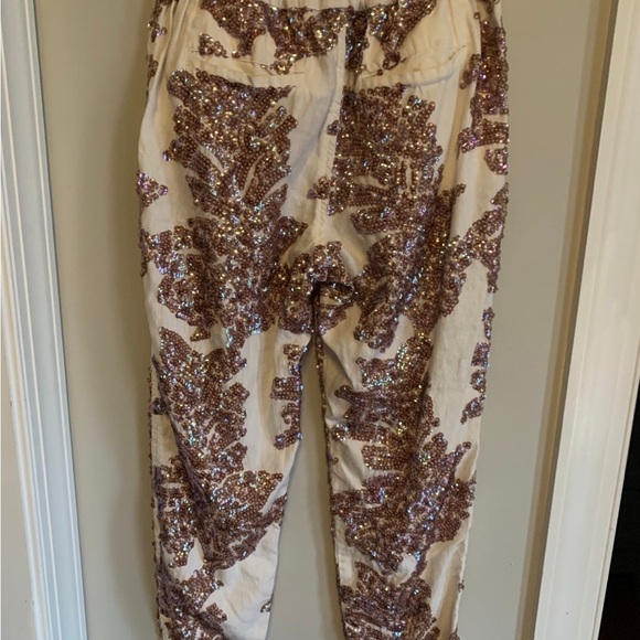 J. Crew Seaside Pants Womens 2 Iridescent Sequin Ivory Linen Cotton Jogger NEW - Picture 4 of 6